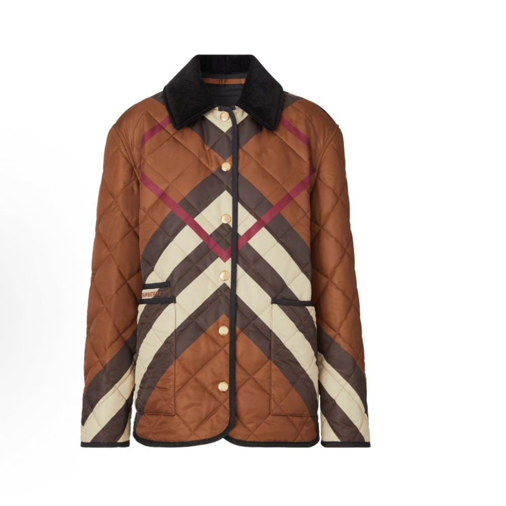 未使用 BURBERRY/博柏利  人字纹图案格纹绗缝棉服夹克外套M码 棕