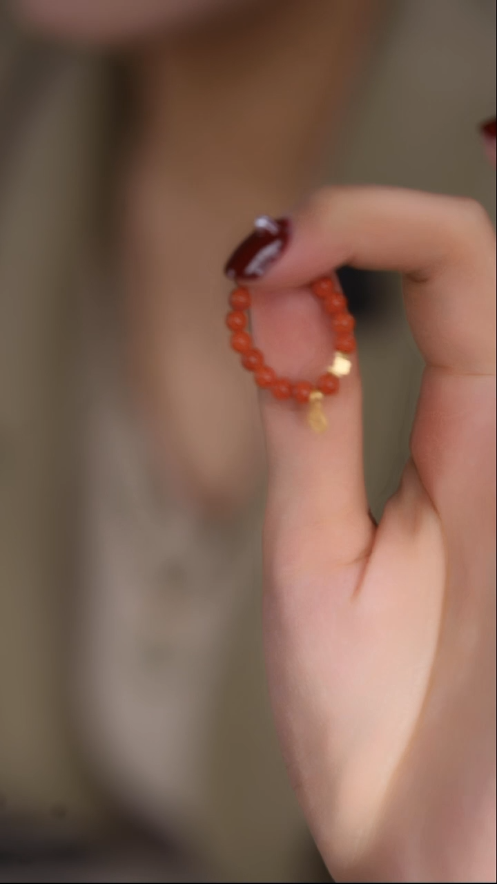 【闪购商品】南红玛瑙戒指银S925镀金镶嵌南红金钱币小滴溜戒指