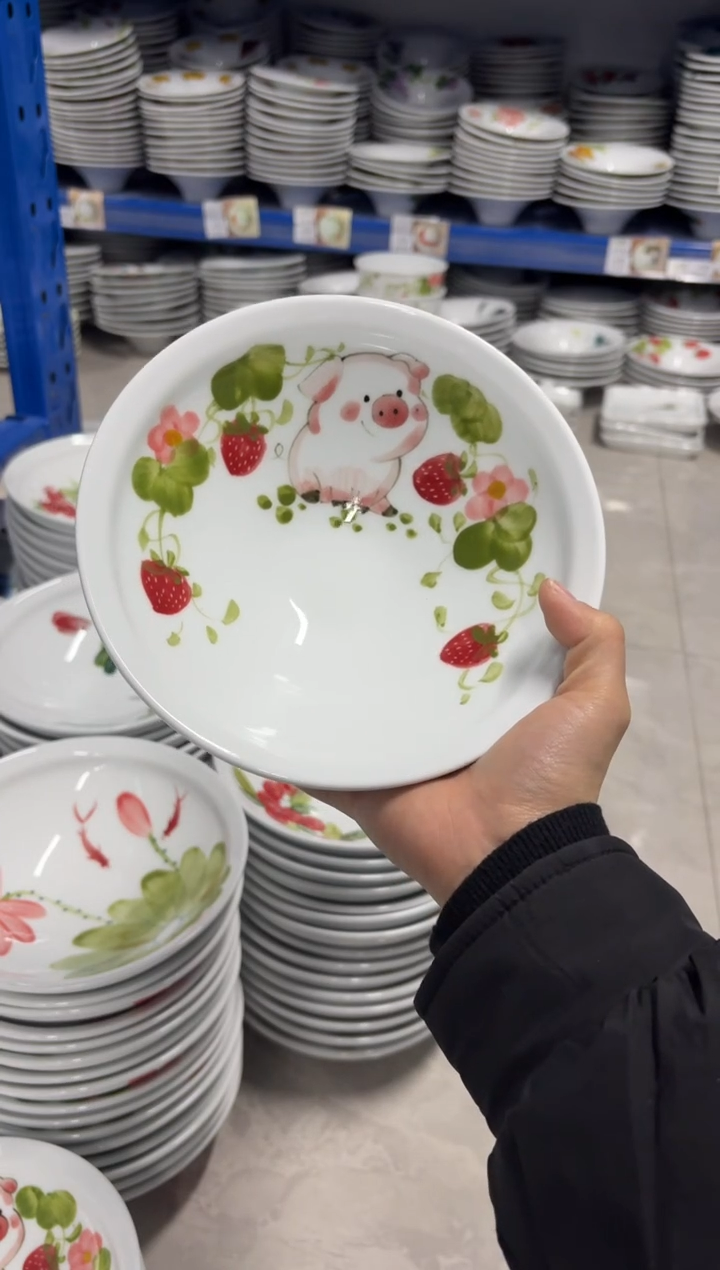 景德镇高温陶瓷食品级手绘釉中彩-大斗笠碗