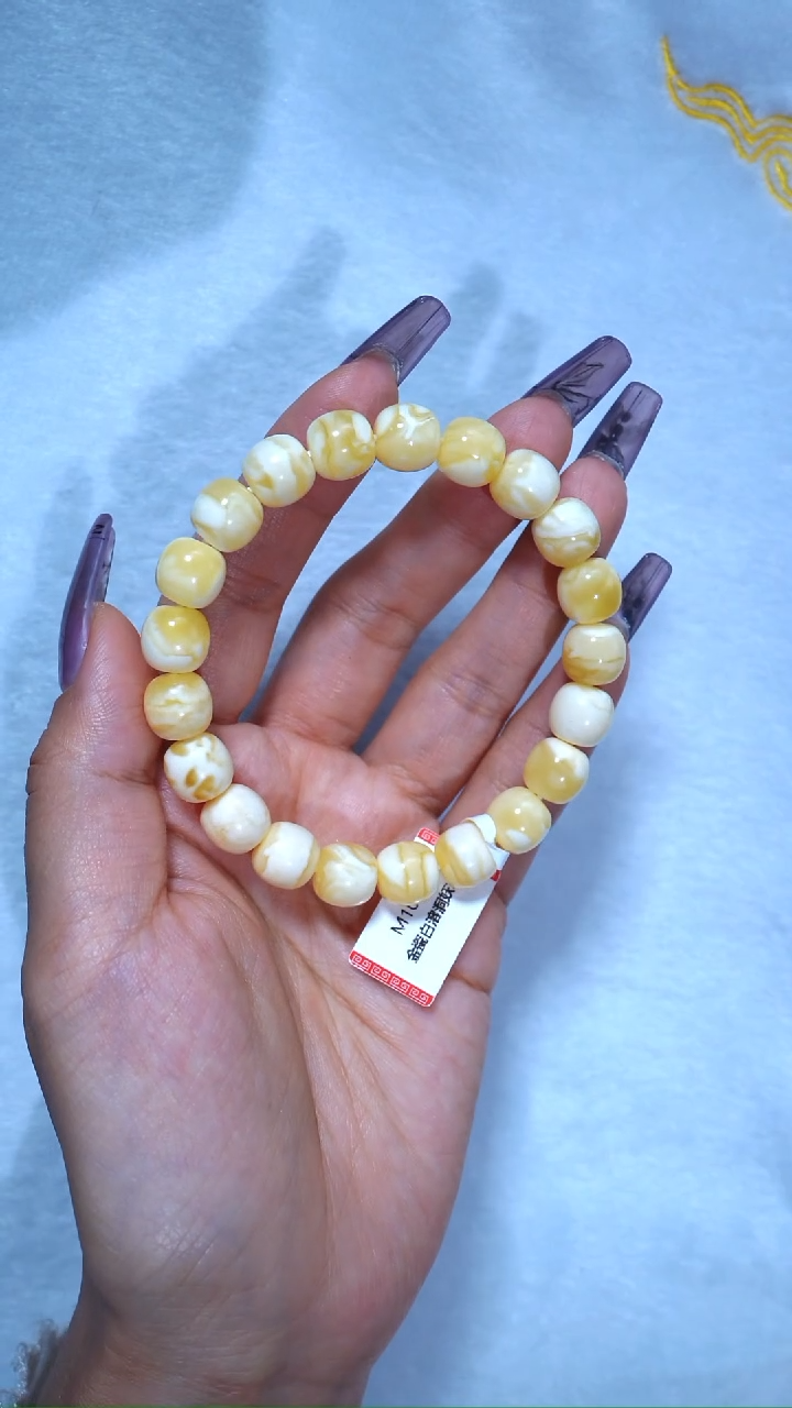 【闪购商品】蜜蜡手链未镶嵌253收藏级10mm瓷白浓蜡溶洞超高桩