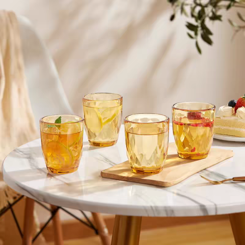 康家玻璃杯琥珀钻石杯四件套耐热耐高温水杯牛奶果汁杯咖啡杯家用