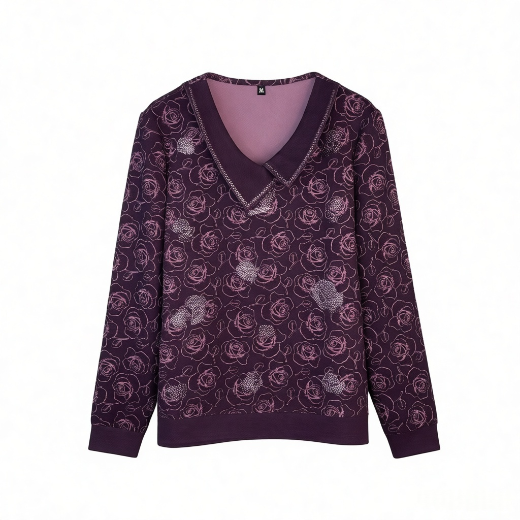 秋冬新款百搭潮流时尚宽松大码T恤打底衫雕花女装85842