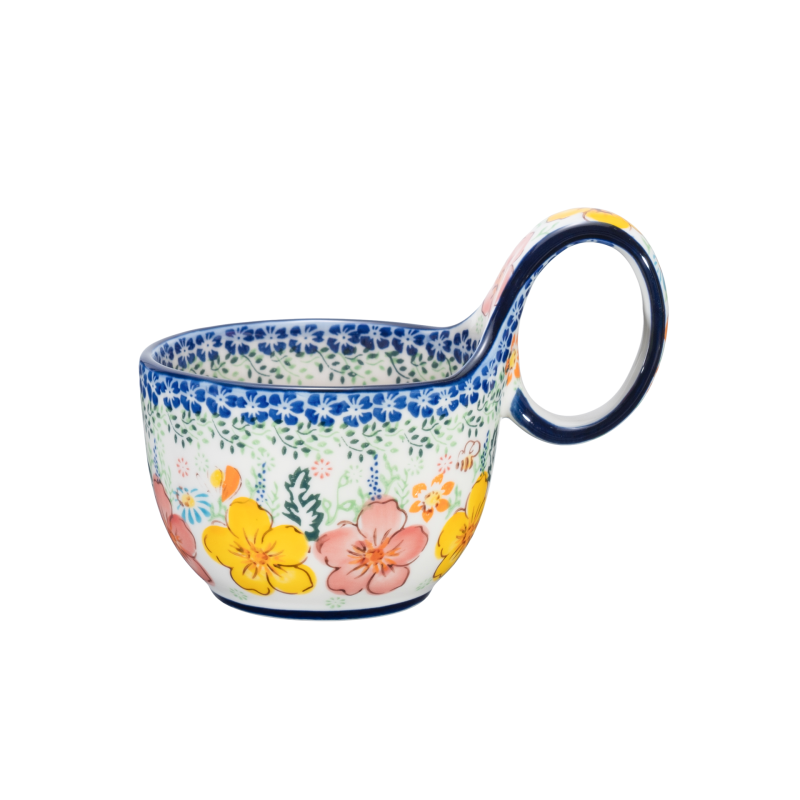 【SILESIA/出口原单】手绘黄花铃木-曲把杯+黛玉长柄勺