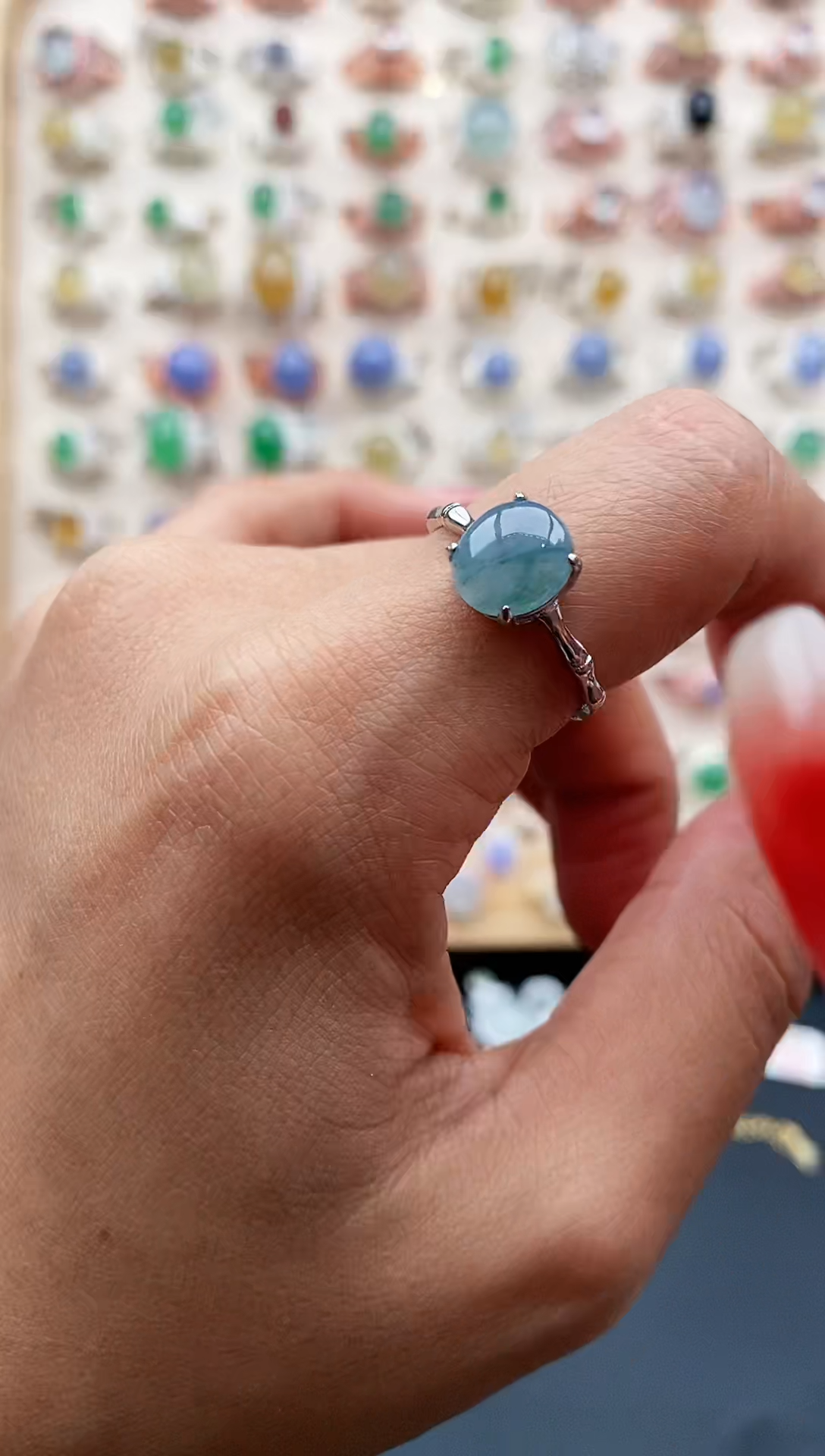 【闪购商品】翡翠戒指银S925镶嵌缅甸天然A货翡翠111  4-3