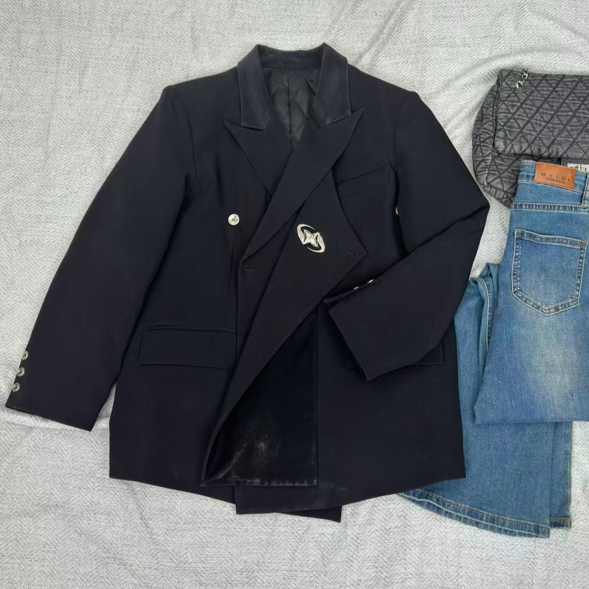 【E001-E200】新款宽松大版韩版百搭西装女秋冬季外套欧美小众显瘦