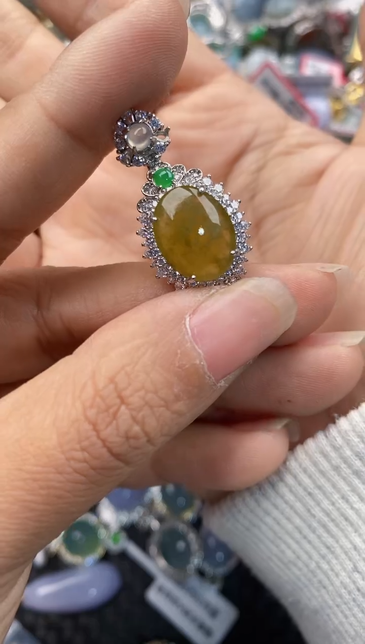 银S925镶嵌戒指翡翠666----3