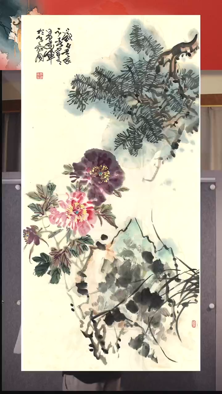 书法27马建军花卉兰石图138x68cm