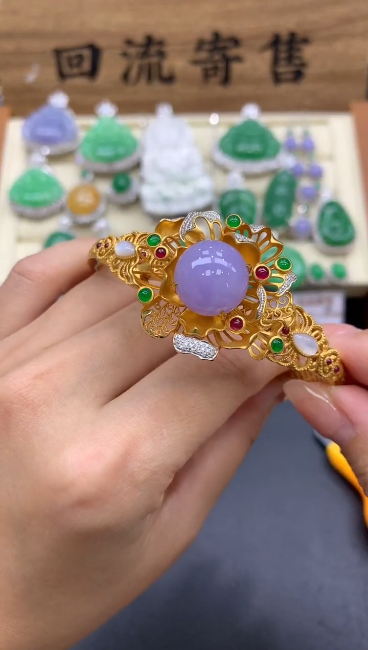 【闪购商品】翡翠手镯18K金镶嵌559-中国好珍宝