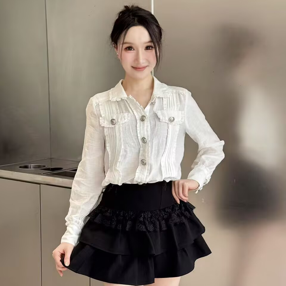 蕾丝花边拼接荷叶边夏高腰显瘦半身裙时尚新品不规则a字短裙