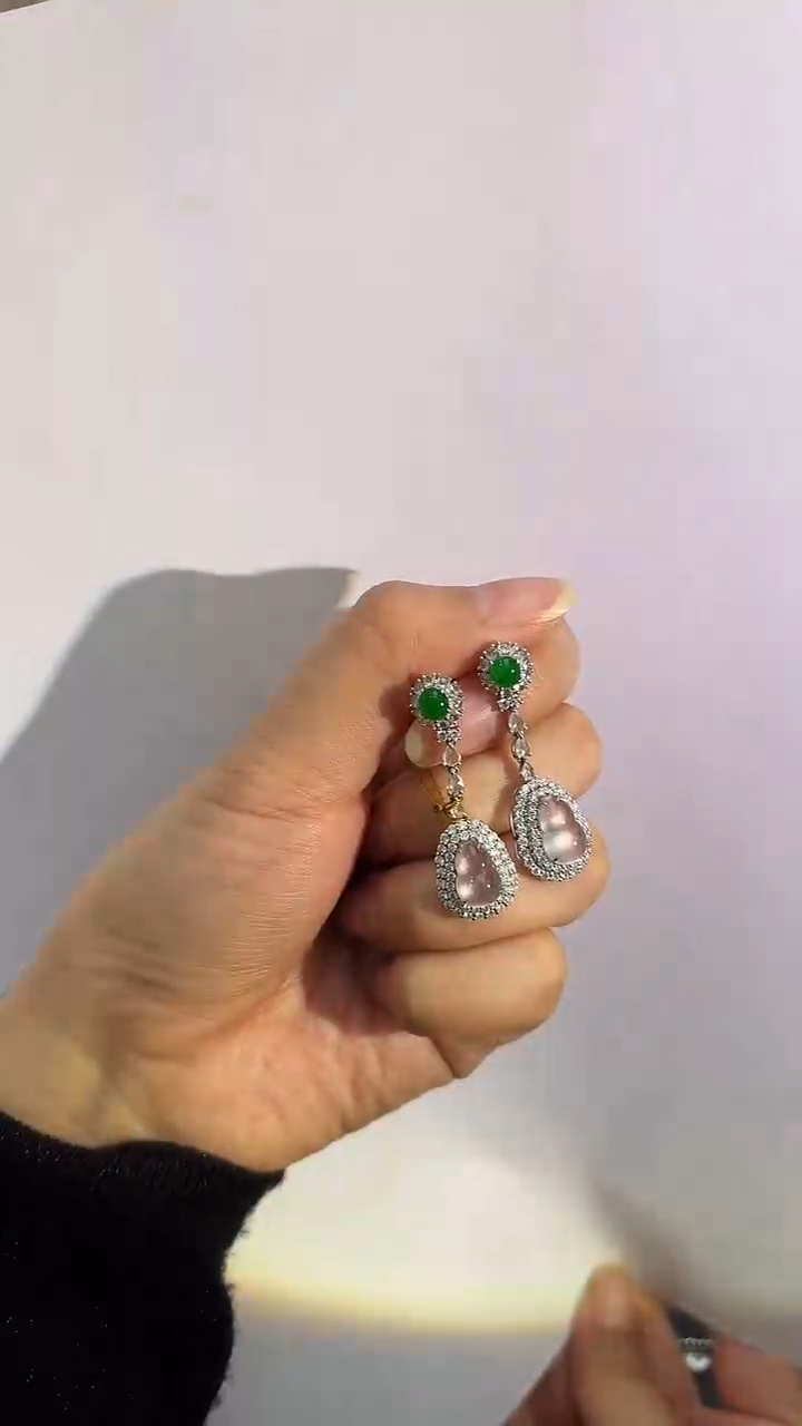【闪购商品】翡翠耳饰18K金镶嵌翡翠葫芦耳饰多人不退不换