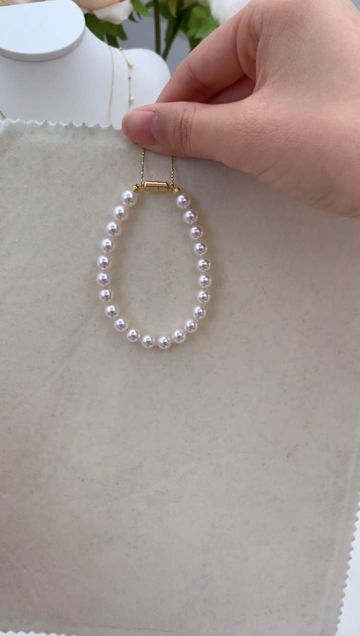 【闪购商品】海水珍珠手绳18K金镶嵌6-7极光全珠手链