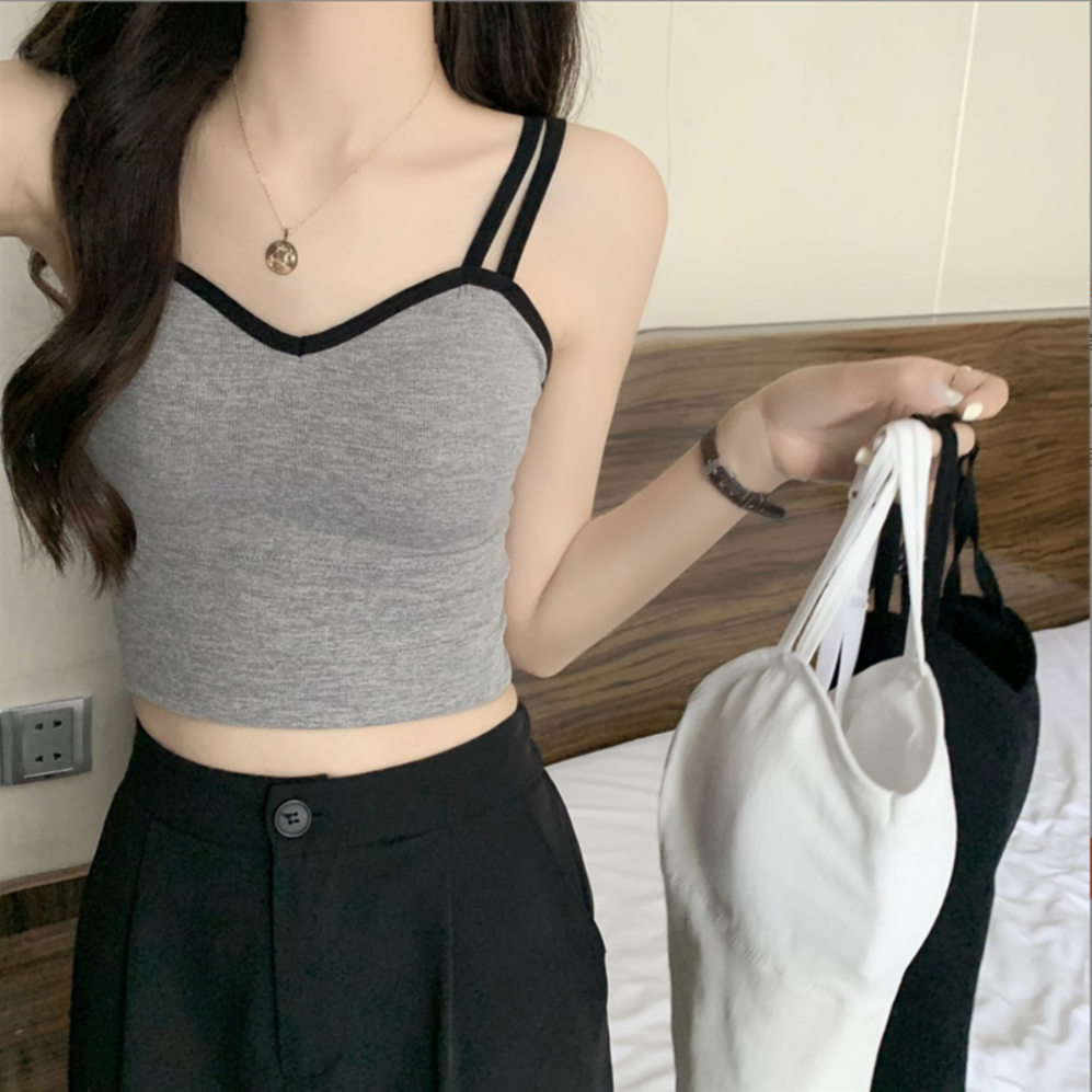 韩版ins辣妹双吊带美背外穿打底上衣女