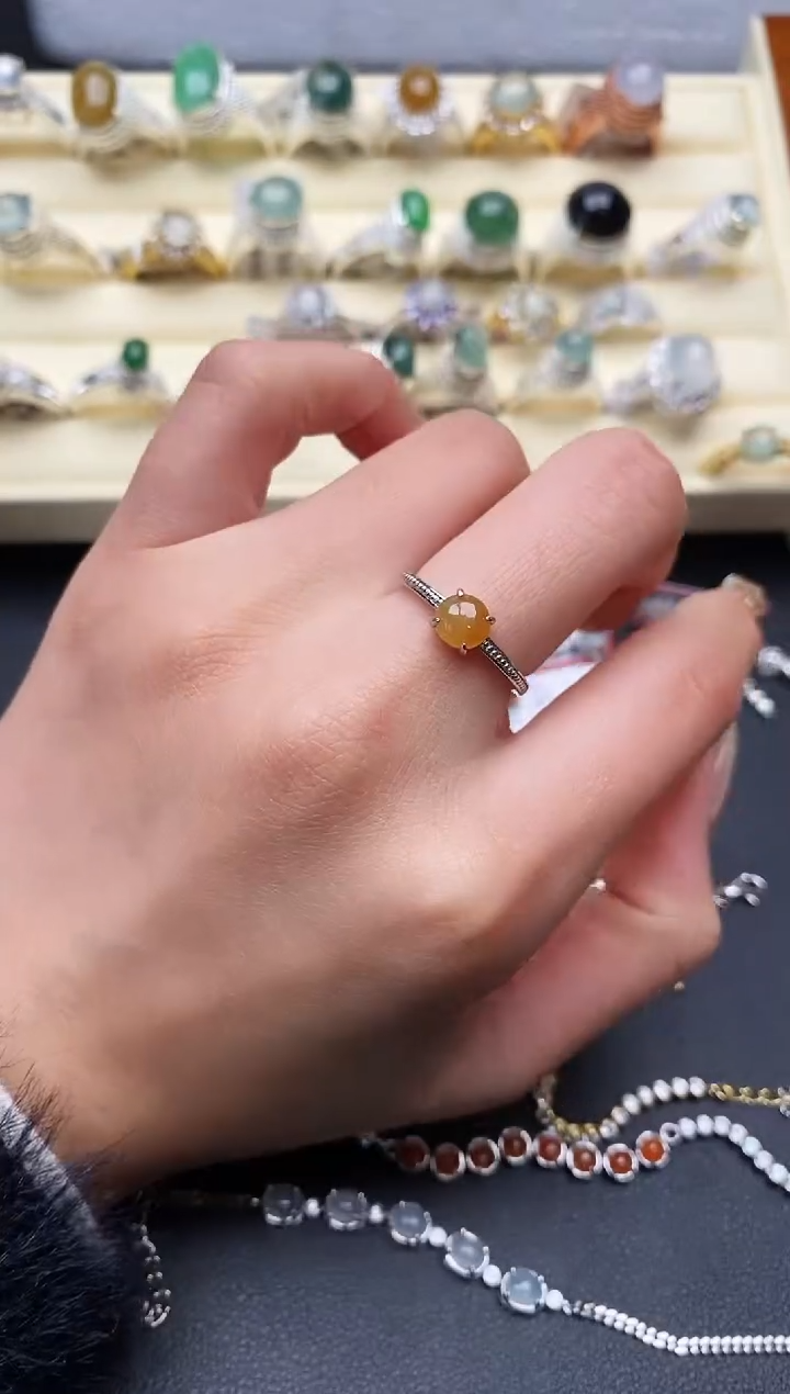 【闪购商品】翡翠戒指银S925镶嵌缅甸天然A货翡翠222  6-7