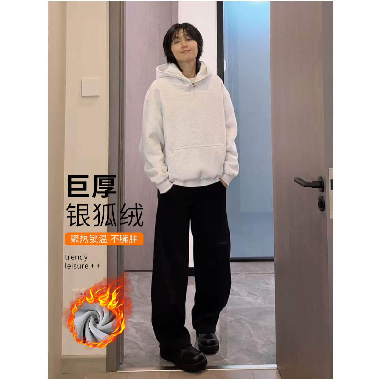 （东圭怪专属）灰色运动裤男生潮牌弯刀裤休闲长裤美式高街复古百搭