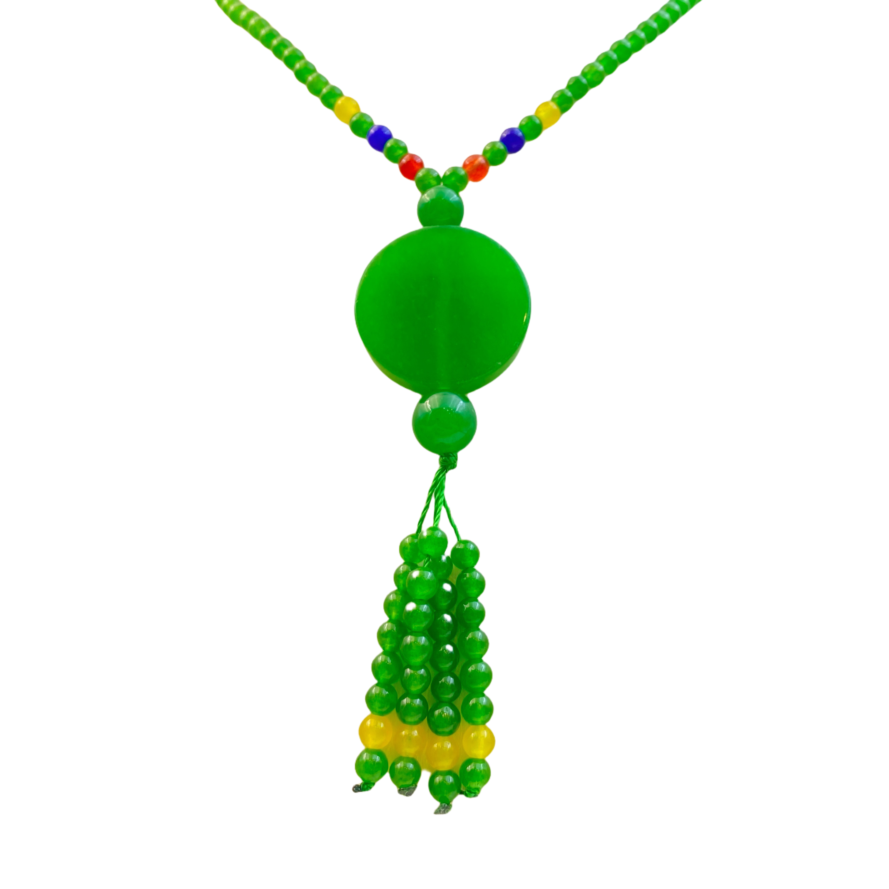 金丝玉湖水绿圆牌项链X623X