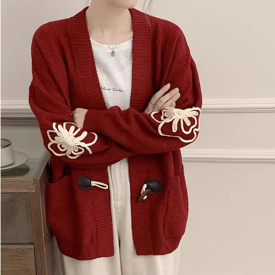 冬季女式针织开衫外套宽松舒适慵懒风上衣大码洋气时尚百搭