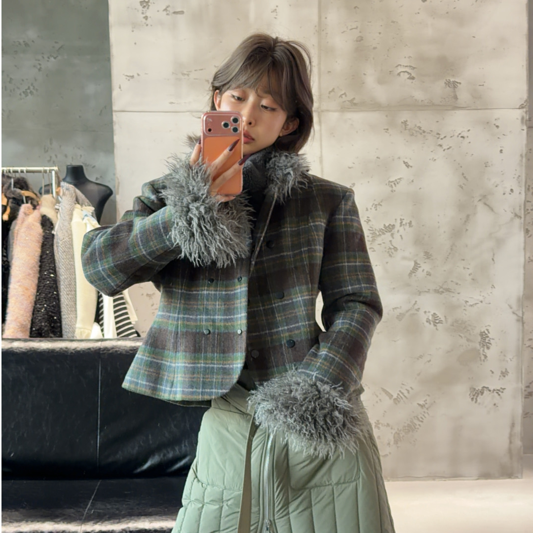 VIVISPLENDID21888#新年定制韩系高级显瘦加棉复古格子收腰西装