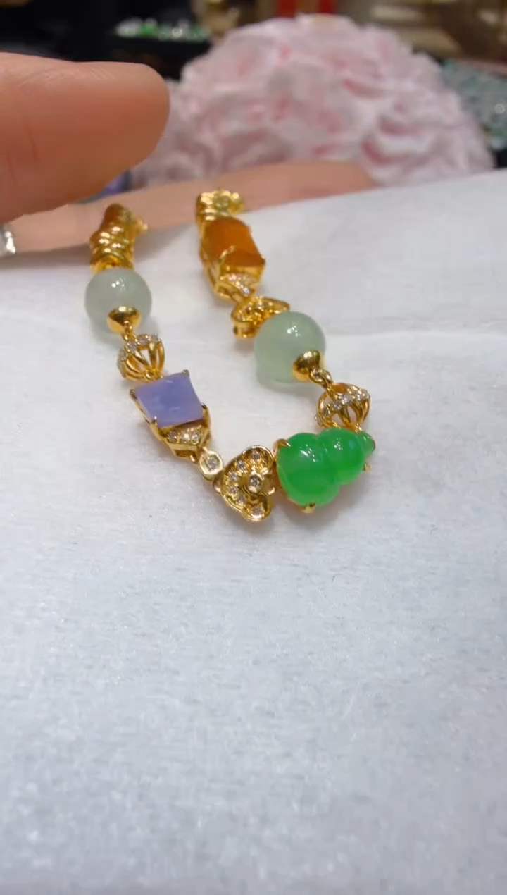 足金镶嵌手链翡翠多样性团购发一件