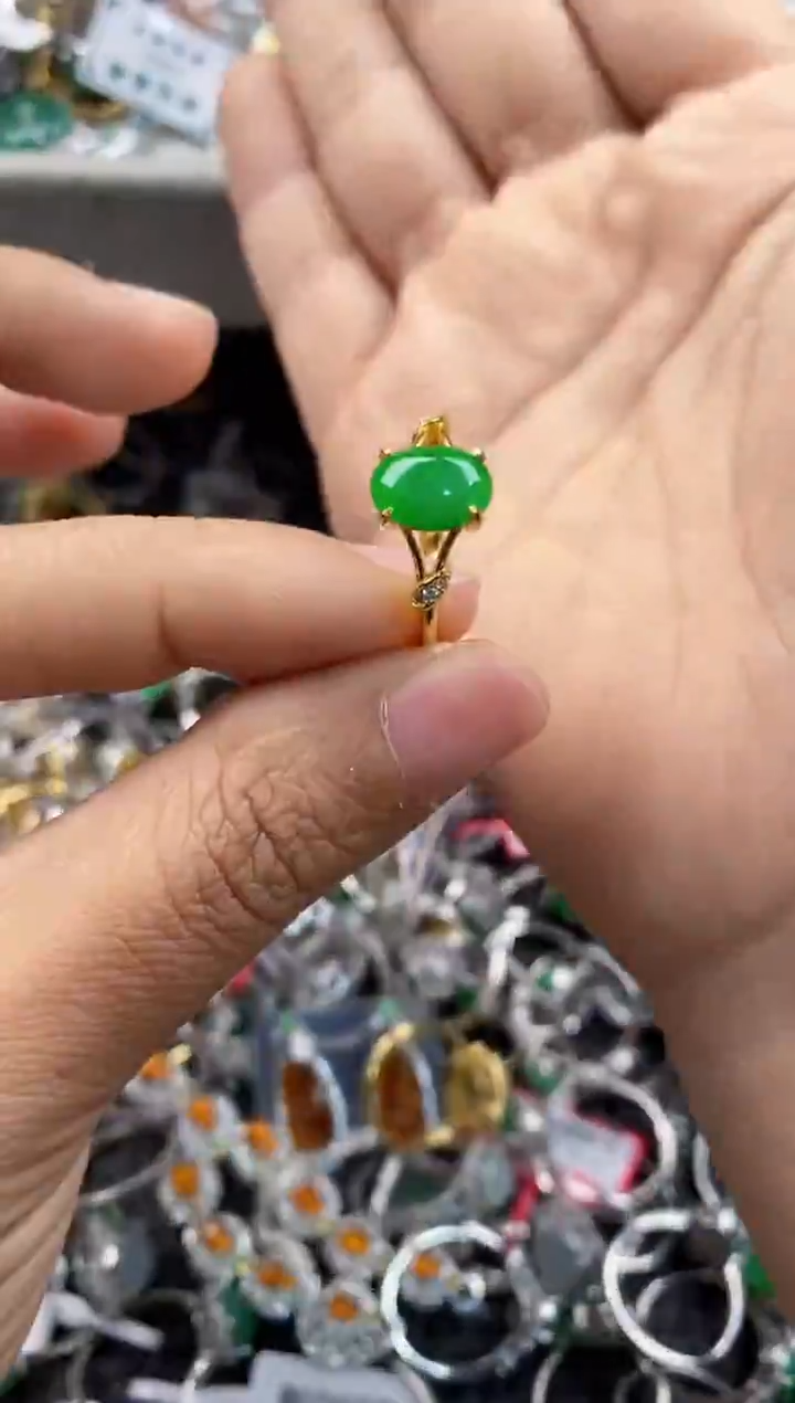 银S925镶嵌戒指翡翠777      3