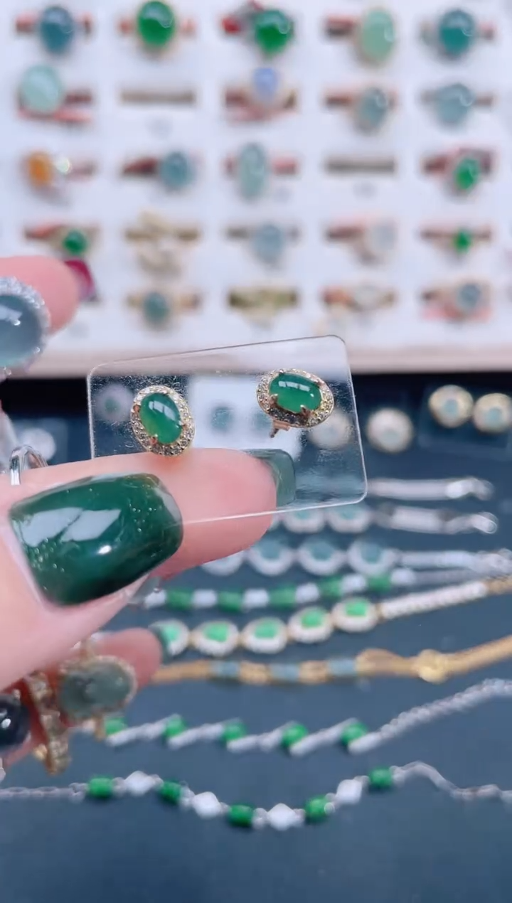 银S925镶嵌翡翠耳饰天然翡翠