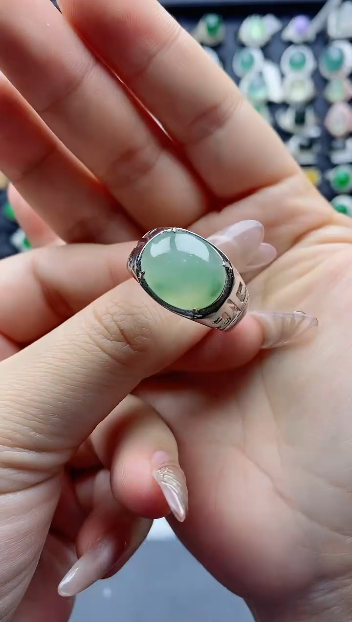 【闪购商品】翡翠戒指银S925镶嵌天然A货翡翠开口戒指