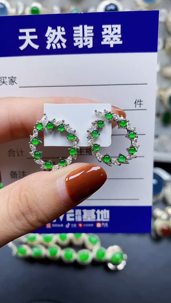 翡翠银S925镶嵌耳饰243