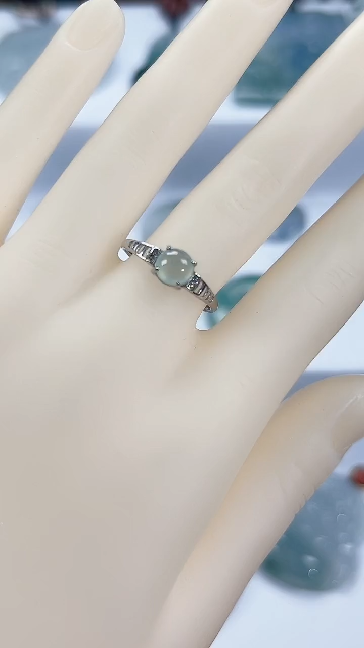 银S925镶嵌戒指翡翠清**云天然缅甸A货翡翠