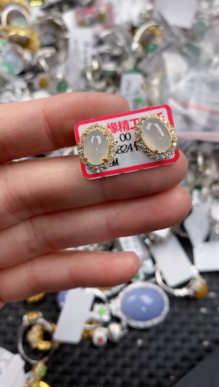 银S925镶嵌戒指翡翠666             2