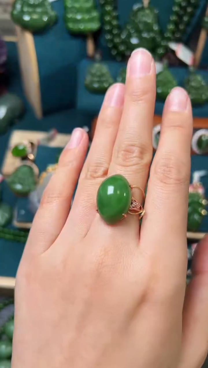 【闪购商品】和田玉（碧玉）戒指银S925镶嵌碧玉