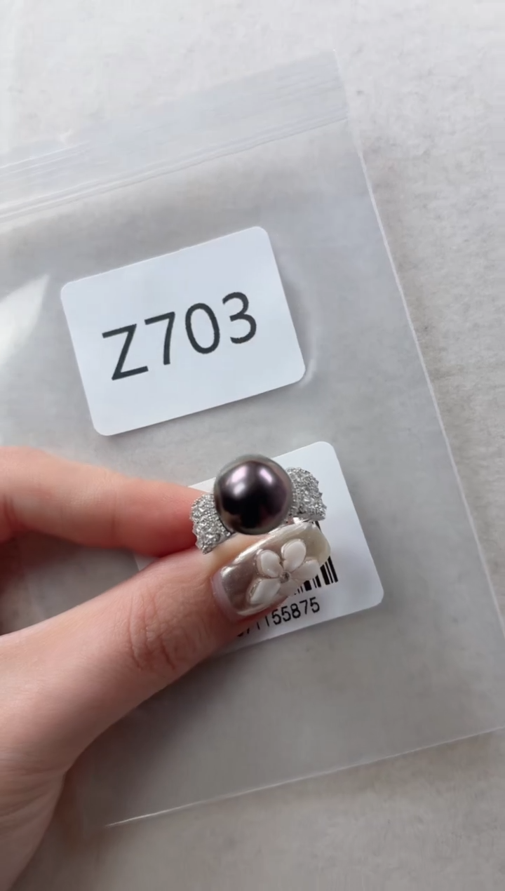 银S925镶嵌戒指海水珍珠Z703