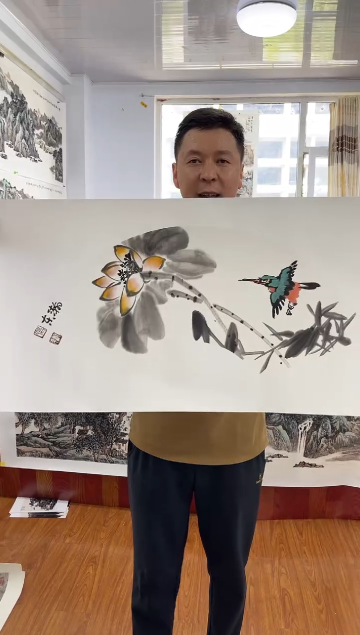 国画张瀚东花鸟扇面