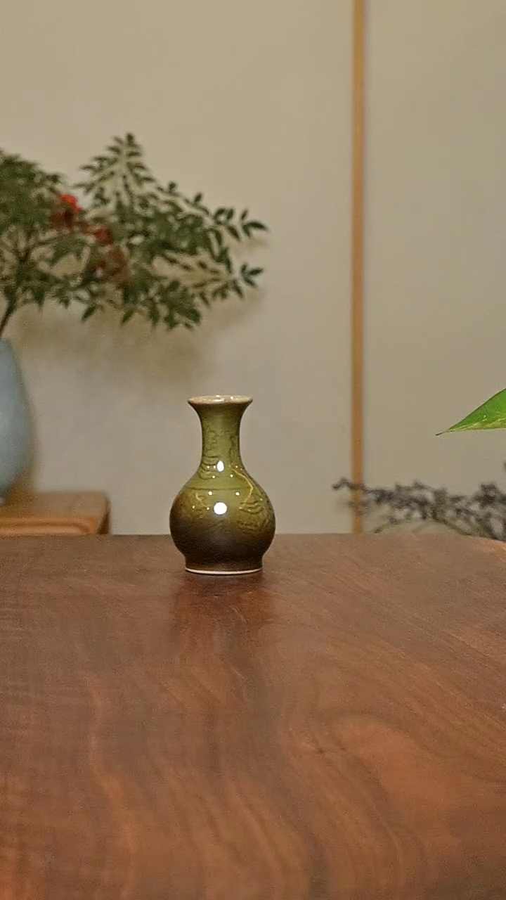 鹅颈瓶 窑变 矿石釉 微瑕 朱家汝窑款