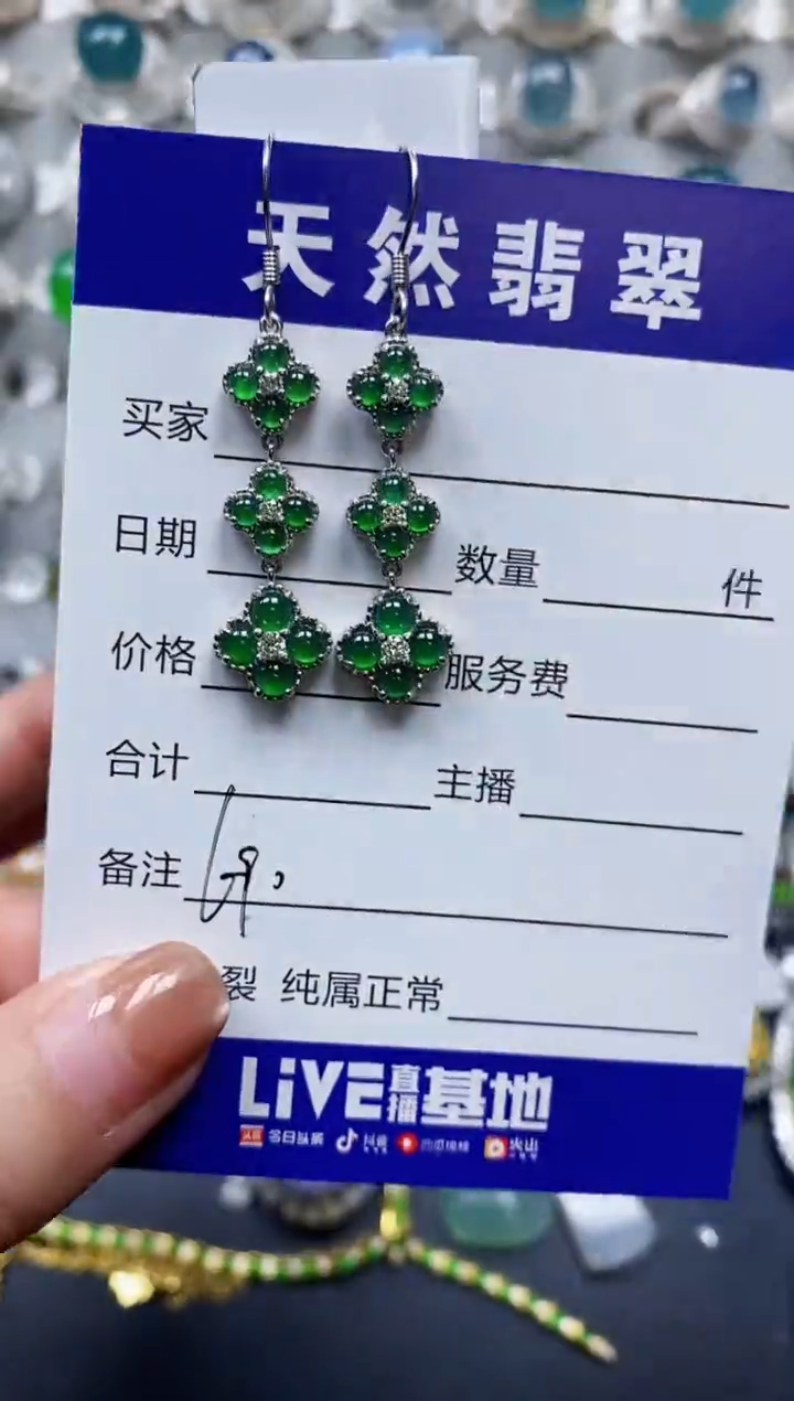 【闪购商品】翡翠耳饰银S925镶嵌0690