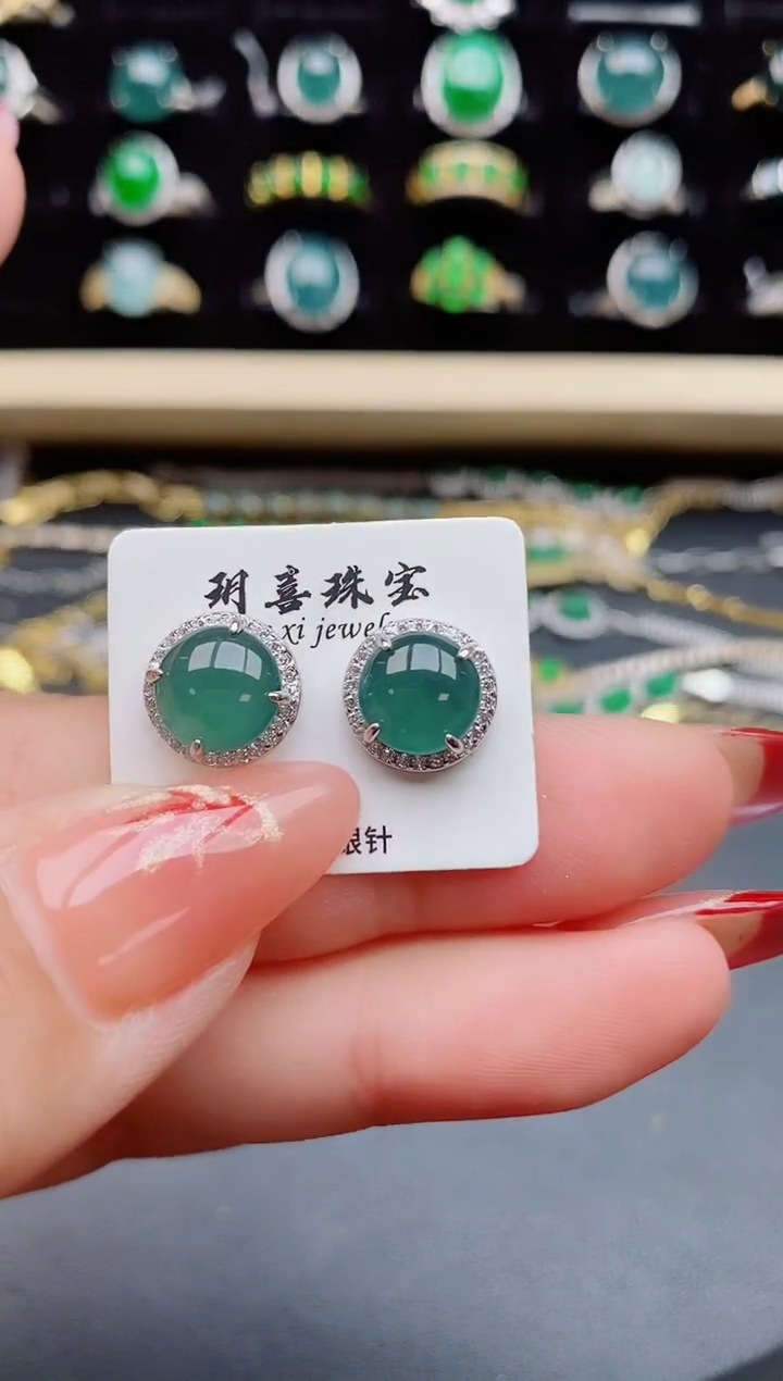 【闪购商品】翡翠耳饰银S925镶嵌508050