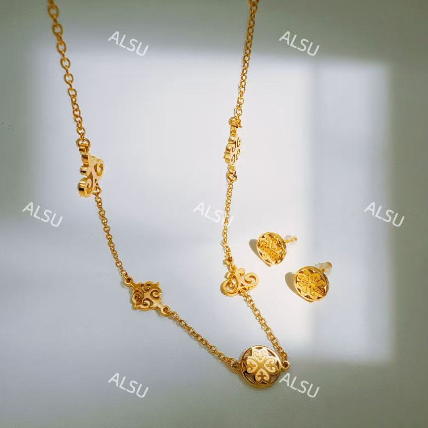 合金项链 ALSU原创经典两件套项链耳钉简约潮流时尚 轻奢百搭
