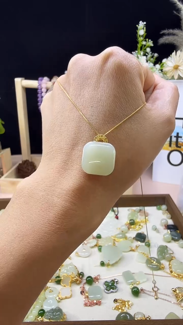 和田玉银S925镶嵌吊坠(不含链)吊坠