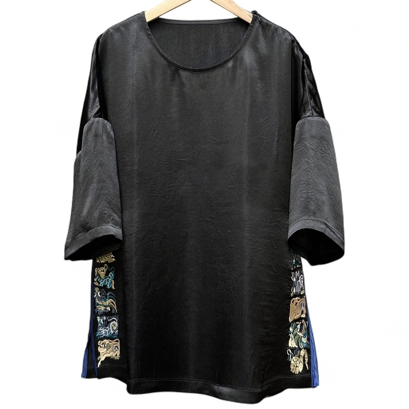 苗绣十二生肖 - 褶皱醋酸重工刺绣！新中式宽松显瘦绣花T恤短袖