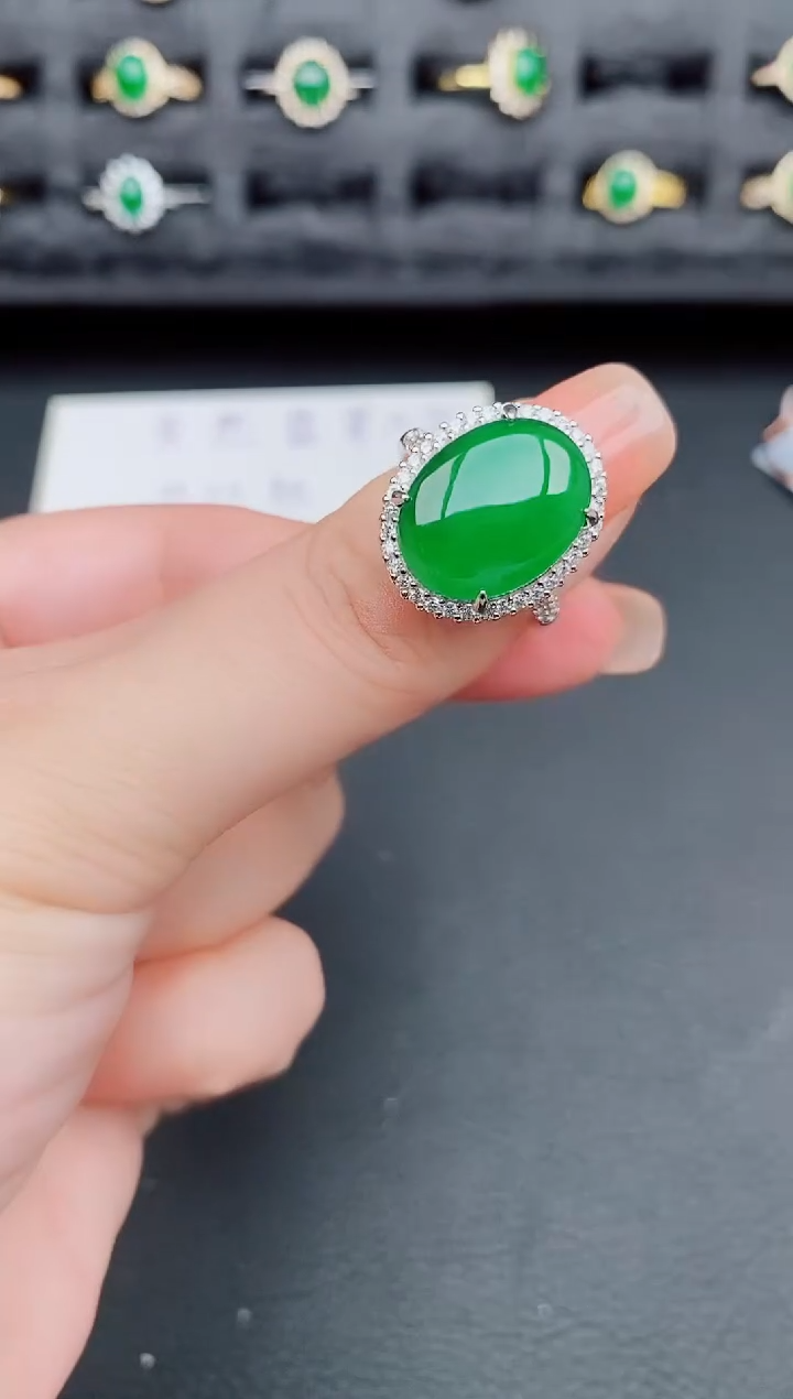 翡翠戒指银S925镶嵌天然a货翡翠108