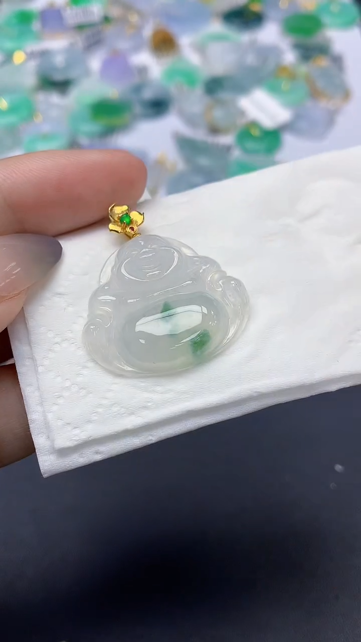 翡翠18K金镶嵌颈饰天然缅甸a货翡翠