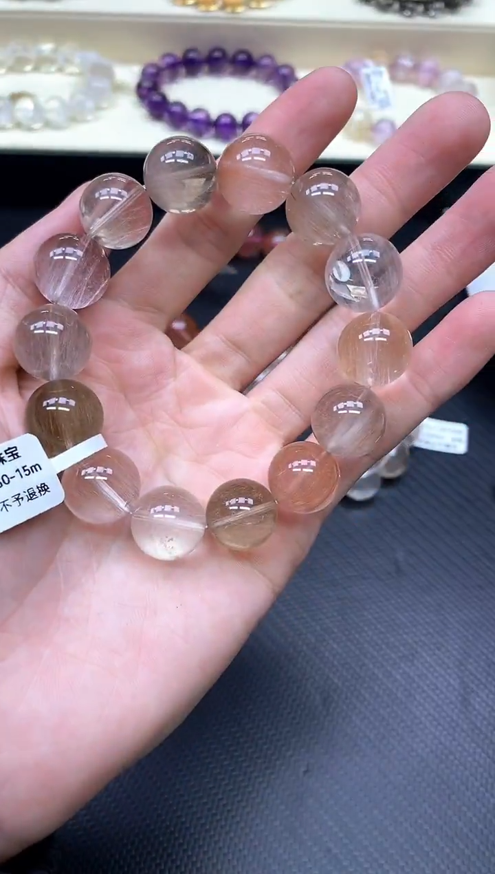 未镶嵌手串水晶吓**啦A2彩兔毛15mm