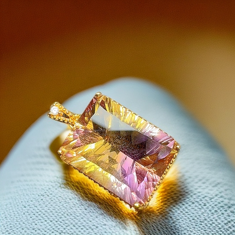 天然S925银方形紫黄晶吊坠主石17.2*13*10