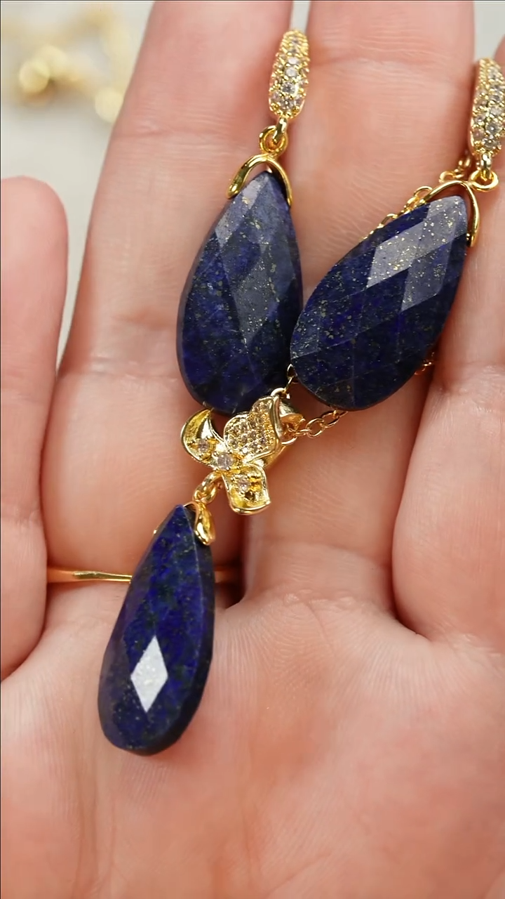 未镶嵌青金石耳饰天然青金石多切面耳环老粉福利