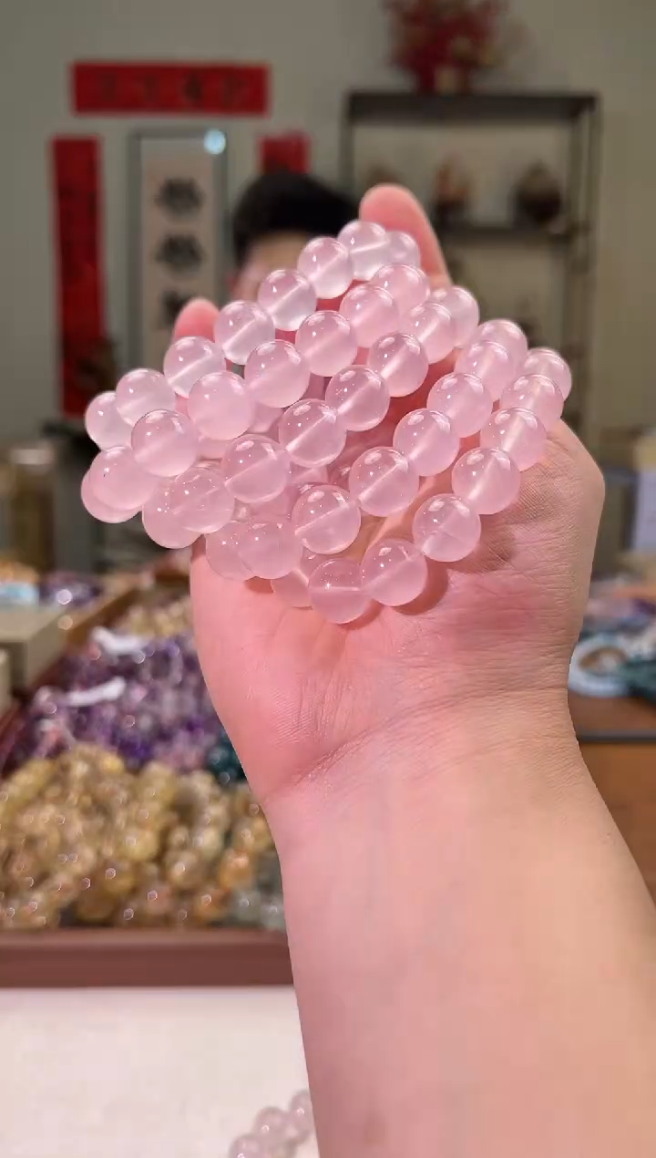 【闪购商品】芙蓉石手串未镶嵌13+mm粉水手串（多样性发其一）