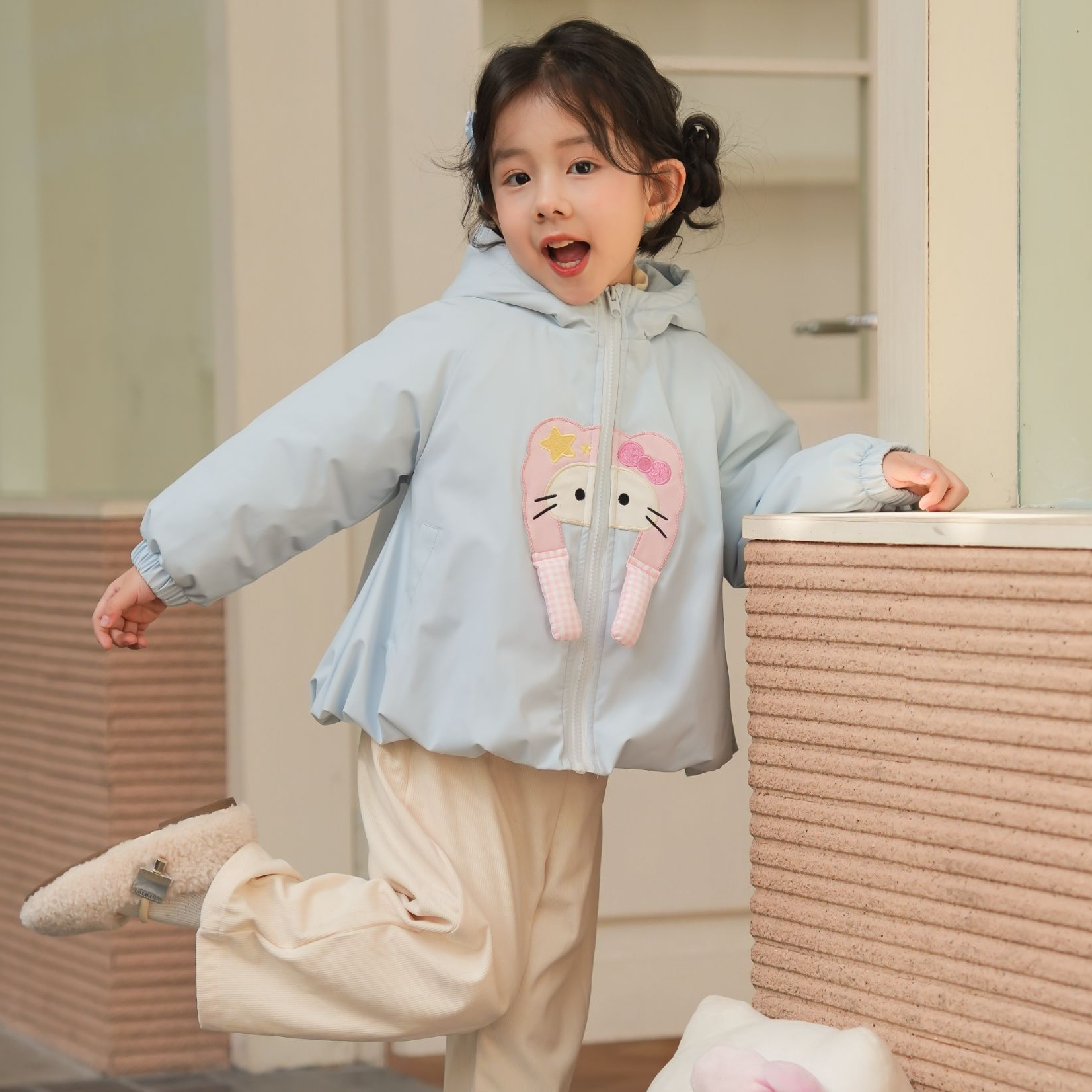 MOMOCO2025冬季新女童小猫咪加厚款棉服77830138032&77830138030