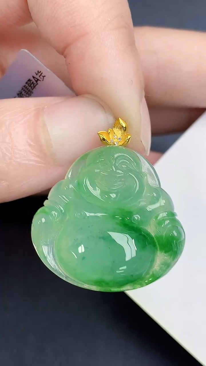 颈饰18K金镶嵌翡翠 天然缅甸A货百元以上9元证书费自理