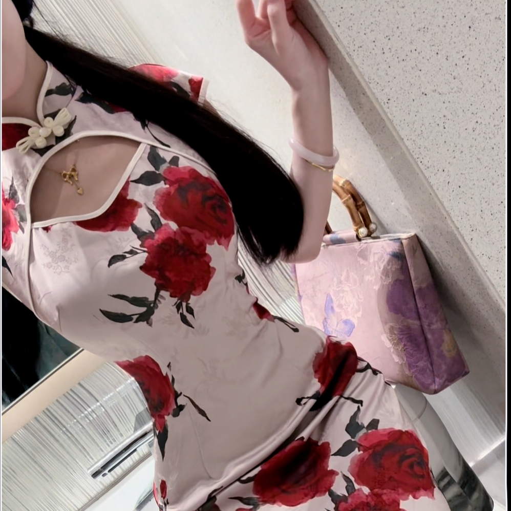 画报夫人原创自制国风高级大花新中式缎面旗袍 无关风月