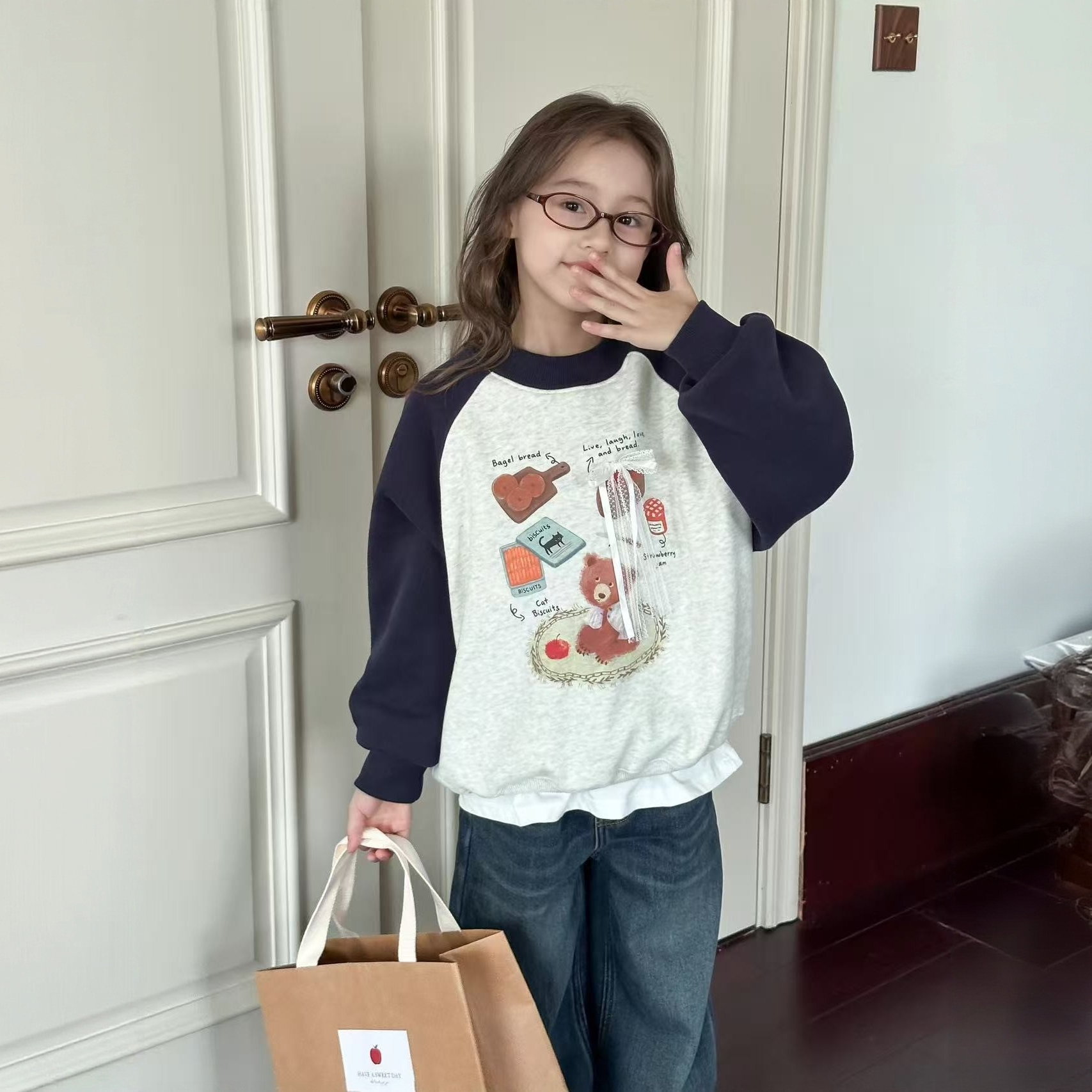 冬款韩版甜点小熊加绒女童圆领卫衣 F222 222 R