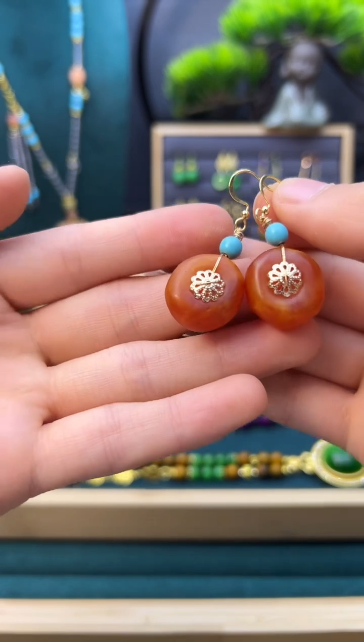 【闪购商品】蜜蜡耳饰14K金镶嵌E137        