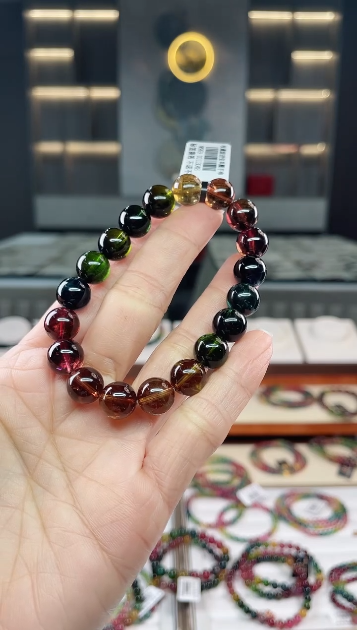 未镶嵌冰透净体老矿碧玺单圈手串10mm+碧玺（多样性发一条）Q