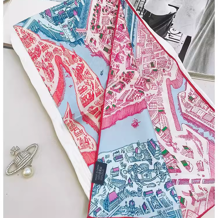 「骏马之城」90cm斜纹18姆米双面真丝丝巾多功能桑蚕丝小方巾